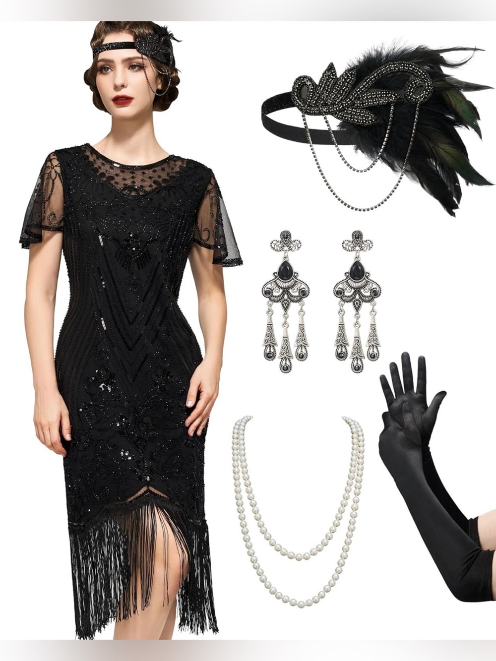 NWT Vintage- Roaring 20’s Flapper Style Dress And Accessories